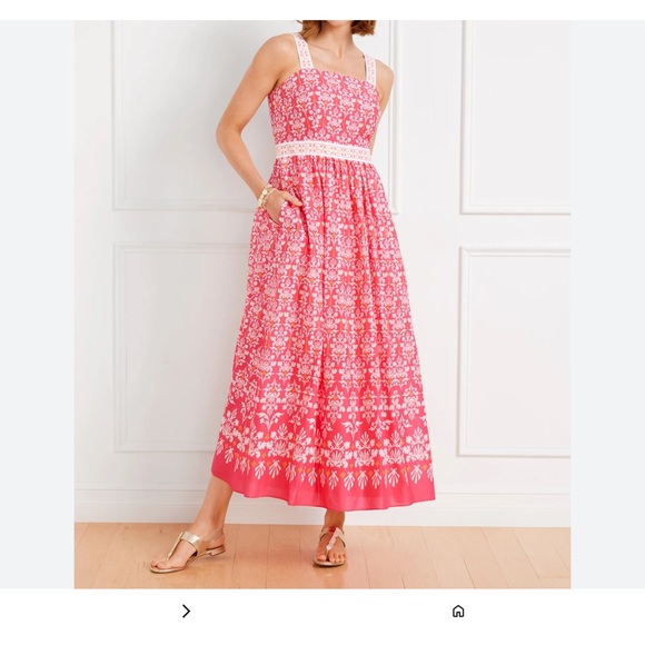 Talbots Dresses & Skirts - Talbots Pink Floral Maxi Dress with White Lace Accents
